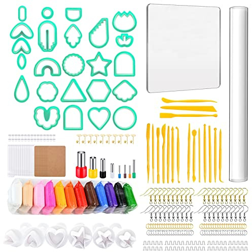 Allazone 329 Stück Polymer Clay Cutter Set, 24 Form Ton Ausstecher, Tonschneider für Ohrringe, Ohrringhaken für Schmuckherstellung, Grün