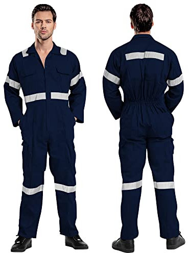 ProMaxFit Men's Long Sleeves Coverall Boiler Suit for Workshop Mechanics - Gray Color, 9 Sizes - Overall Cotton Blend Jumpsuit for Painters, gardeners, Welders and builders. (BLUE, XL)