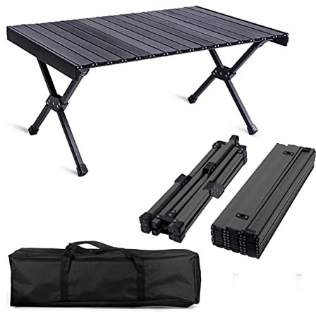 Campingtisch aus Aluminium，Klappbarer Campingtisch，Tragbarer Picknicktisch，Leichter Outdoor-Klapptisch，Übergroßer Schreibtisch，für Camping-Picknick-Grill-Gartenpartys, for 6-8 Personen ( Color : Black