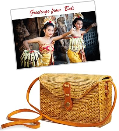 Pro@Home43 - auf Bali handgefertigte Damen Rattan Handtasche Umhängetasche Schultertasche Sommer-Strandtasche