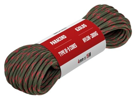 Brotree Paracord 4mm 15M 100% Nylonrep 9 Trådar Sladd Typ III Nylonsnöre för Utomhus, Camping, Hundkoppel, DIY, Armband - 280kg Brottlast (Apokalyps)