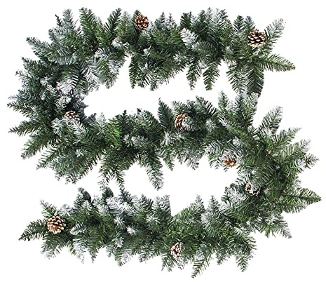 Gelb&Schwarz Weihnachtsgirlande Schnee beflockte Girlanden Dekoration Grün Weihnachten Festlicher Kranz mit Beeren Tannenzapfen Hübsch für Haustür (grün, Einheitsgröße)