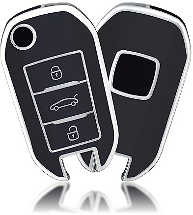 OFFCURVE Schlüsselhülle für Peugeot 208 2008 308 3008 5008 Citroen C3 C4 | TPU autoschlüssel hülle für Peugeot und Citroën 3-Tasten Klappschlüssel. Kompatibel mit 208 2008 308 3008 5008 Citroen C3 C4