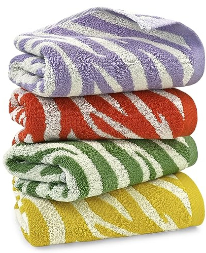 Jacquotha Handtücher mit Zebrastreifen, für Badezimmer, Küche, mehrfarbig, Baumwolle, Gesichtshandtücher, Handtuch-Set, 4 Stück, niedliches gemustertes Handtuch, 73,7 x 33 cm