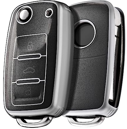 OATSBASF Autoschlüssel Hülle VW, VW Golf Schlüsselbox, Schlüsselhülle Cover für vw Polo Passat Skoda Seat 3-Tasten (Durchscheinend)