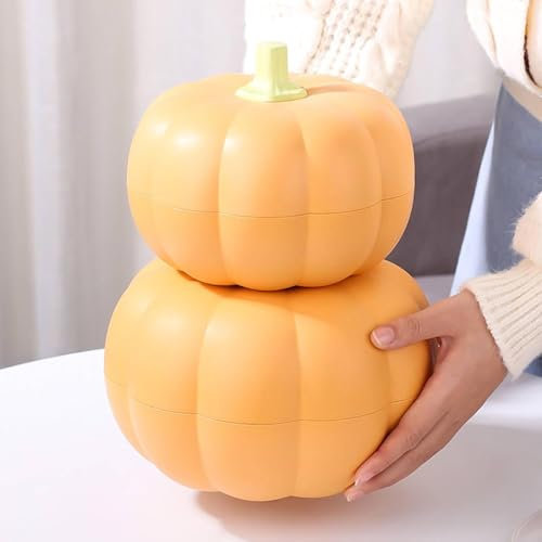 Juego de 2 cuencos grandes de calabaza, tarro de plástico para caramelos con tapa, decoración de Acción de Gracias, plato de calabaza con tapa, bandeja de servir calabaza, contenedor decorativo de
