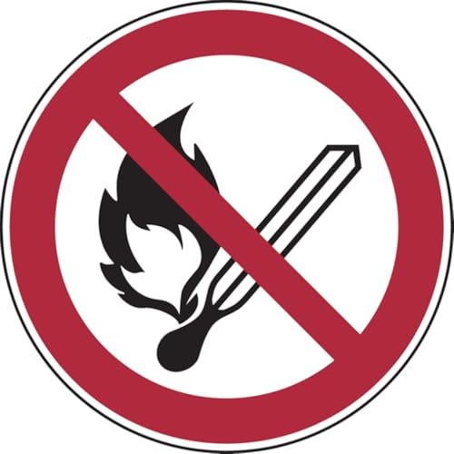 Dreifke® Kunststoff-Schild Keine offene Flamme; Feuer, offene Zündquelle und Rauchen verboten, Ø20cm, 1 Stück, Gebotszeichen (P003) gem. ISO 7010
