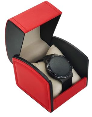 FuninCrea Uhrenkoffer, Einzel PU Leder Uhr Reisekoffer Schmuck Aufbewahrungskoffer Organizer mit abnehmbarem Kissen, tragbare quadratische Uhrenkasten Armband Halter für die meisten Uhren (Rot)