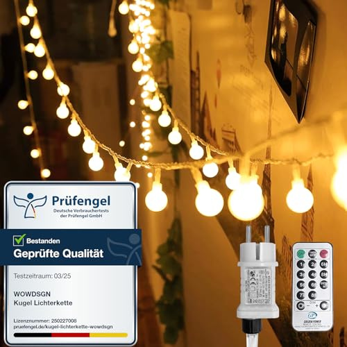 WOWDSGN Kugel Lichterkette,35M 350LEDs Lichterkette Dimmbar, Partylichterkette mit Stecker für Innen und Außen, 8 Leuchtmode, Enegiesparend, ideal für Weihnachten, Hochzeit, Party, Garten, Warmweiß