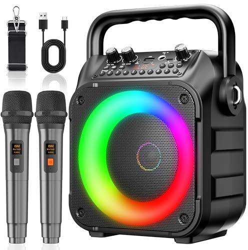 Ankuka Karaoke con Microfono Karaoke Professionale Completo Karaoke per Adulti con 2 Microfoni Wireless Cassa Bluetooth Potatile con PA Sistema, Supporta Bluetooth/TF/USB/AUX/FM/TWS(Nero)