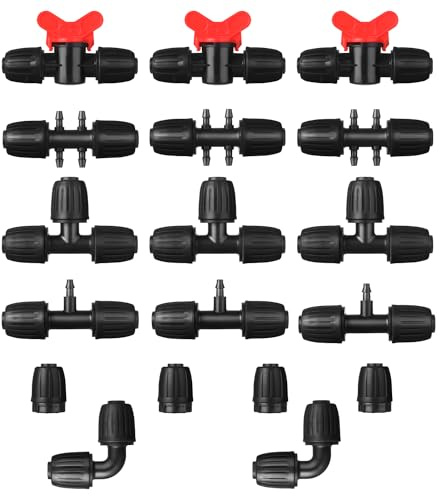 18 Stück Tropfbewässerungsteile, Gartenbewässerung Barbed Anschluss, Tropfbewässerungswasserschlauchanschlüsse, Bewässerungsrohr Anti-Drop-Qualitätsfitting Multifunktionales Set