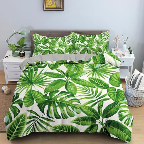 BJCJGGL Copripiumino Matrimoniale 250x200 Aldulto Monstera Deliziosa Set di Biancheria da Letto con Cerniera Nascosta Morbido Antiallergico Microfibra Set Copripiumini e 2 Federe 50x80 cm