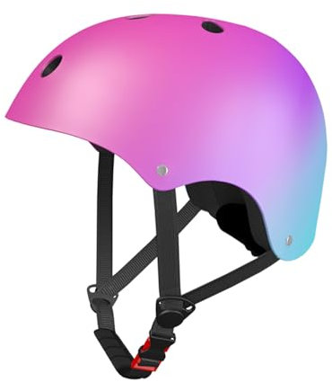 LANOVAGEAR Skaterhelm Fahrradhelm, Belüftung Sicherheit leicht Skateboarding Helm für Fahrrad Skateboard Scooter Kind Erwachsene (rosa+lila+Zyan, S)