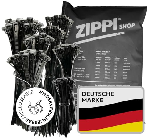 Kabelbinder Set (700 Stück) - 100/150/200mm - max. 18kg Zugkraft - Schwarz | wiederverschließbar & Einweg - Kabelclip uv beständig & wetterfest - Zip Ties/Cable Ties für Haus, Garten & Büro