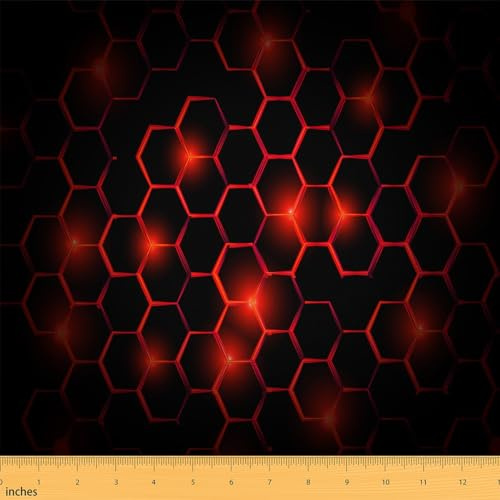 Homemissing Rot Waben Polsterstoff Modern Geometrie Sechseck Stoff Meterware 92x150cm für Kinder Jungs Mädchen Geometrisch Wasserdichter Patchwork Stoffe Bienenstock Geometrisch Stoffpaket