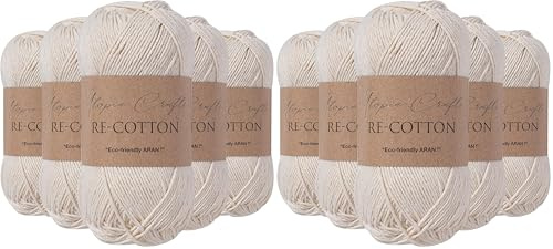 Utopia Crafts Re-Cotton Knitting Yarn, 5X 100g (Cream) (Pack of 2)