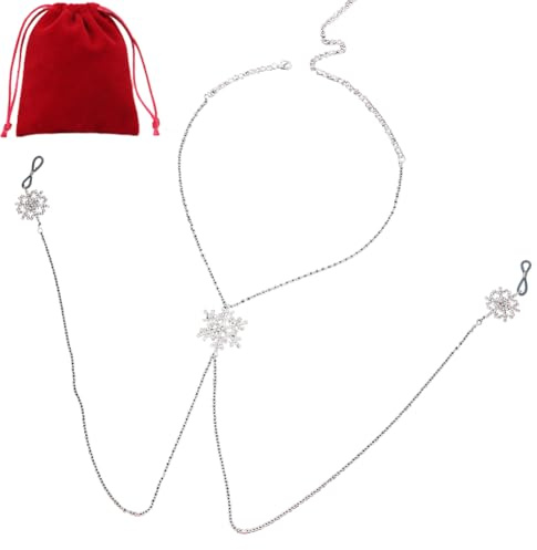 TJCGCKK Strass Schneeflocke Schlinge Nippel Ring mit Halskette Attraktive Nicht-Piercing Brust Brustwarze Klammer Kette Festival Rave Kristall Brustwarze Körper Kette (Silber)