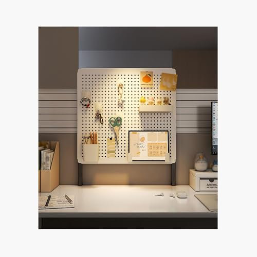 lhyangroupao Klemmbares Schreibtisch-Pegboard, quadratische Stecktafel, Lochwand-Kombinationsset, Multifunktionale, Höhenverstellbare Lagerregal und Ausstellungs(White,Medium)