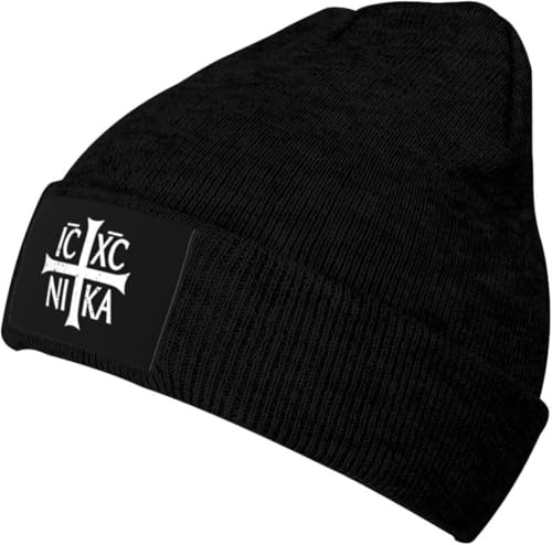 Oudrspo Blaue christlich-orthodoxe russische Kreuz-Wintermütze, Unisex, warme Dicke Strickmütze, weiche Stretch-Totenkopfmütze