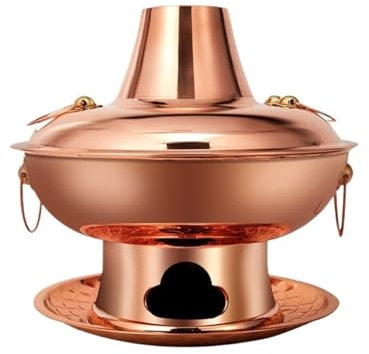 Fondue Olla Hot Pot Olla Caliente De Carbón, Olla Caliente De Cobre, Caldera De Cobre Antigua De Beijing, Tapa De Olla, Olla Caliente De Cobre Fondue Queso(34cm)