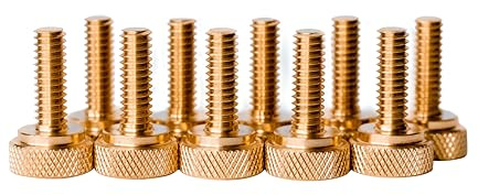 10 Pack of 1/4-20 Brass Knurled Thumb Screws 3/4 Thread Length