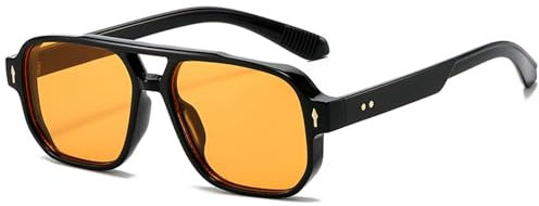 CIKJUK Sonnenbrille Herren Damen Retro Pilotenbrille - Eckig Gläser Vintage Fliegerbrille Rechteckig Piloten Sonnenbrille UV400 Schutz-Schwarz/Orange Gelb