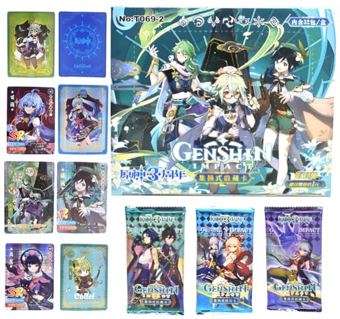 Genshinimpact Carte Collezionabili Anime - 160 Pezzi per Bambini, 32 Packs con 5 Carte per Pack - Giochi Cards Game