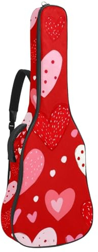 KengjuTesu 43 Zoll Akustikgitarre Softcase mit Rucksackgurt und 2 Taschen Dot Red Hearts, Keine Polsterung Rucksack Wasserdicht Oxford Tuch Bassgitarre Gigbag für Konzertgitarre, mehrfarbig,