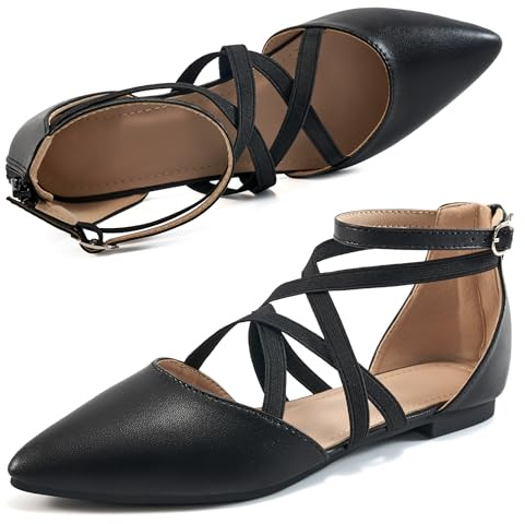 Reimferce Womens Ballet Flats for Wedding: Black 9.5 Comfortable Dress Work Flat for 2026 - Ladies Dressy Zipper Walking Shoes