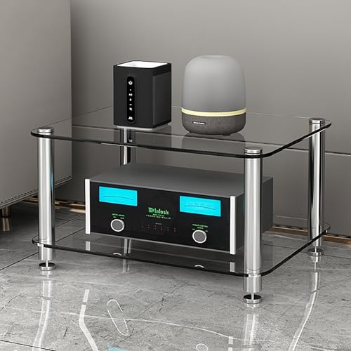 Nordivo HiFi Rack Aus Edelstahl Und Glas,Regal Glas,Fernsehtisch Glas,2-Stufige Phonoschrank,Gaming-Tv-Ständer,Av-Medienständer,Stabiler Hoher Medienschrank for Spielekonsolen(Transparent,2-Layer)