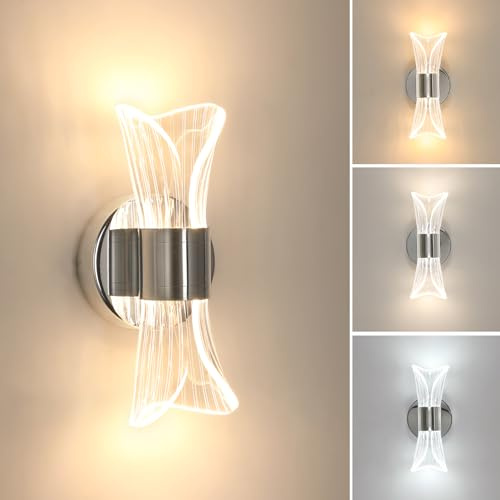 Comely Aplique Pared Interior LED, 12W 1350LM Moderna Lámpara de Pared Cromo, Temperatura de Color Regulable, Aplique de Luz Interior para Sala de Estar Dormitorio Escaleras Pasillo, 3000K/4500K/6500K