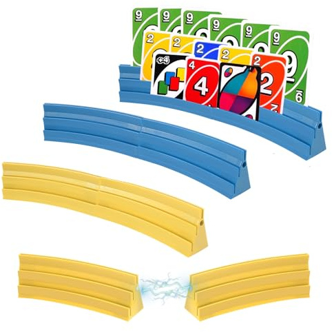 8 stycken spelkortshållare barn med 3 ramper, korthållare, spelkort, magnetisk skarvning, tvåfärgad, för seniorer barn artrit, fira poker/UNO (4 gul 4 blå)