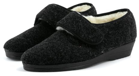 JOMIX Pantofole Ortopediche Invernali Ciabatte Donna Calde da Casa Scarpe a Strappo con Fodera in Lana per Piedi Gonfi Diabetici e Anziani ESW2524 Nero 38