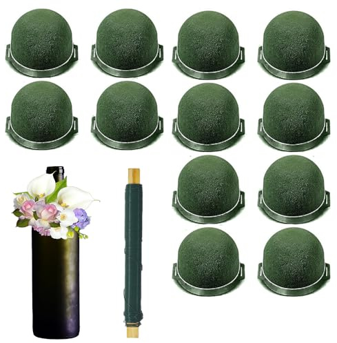 LHTHT 12 Stück Runde Blumensteckschaum, Mini Steckschaum für Blumen mit Grünem Draht, Nasssteckschaum Set für Steckmasse Hochzeitstisch Weinflaschen Partydekoration DIY