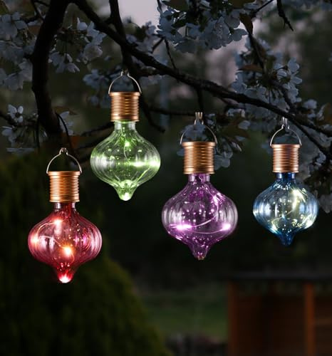 LED Solar Glühbirne Kugelleuchte Solarleuchte Terrasse Balkon Gartendeko (4 Stück Bunt)