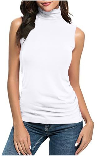 Women Sleeveless Turtleneck Tops Dressy Casual Comfy Mock Neck Shirts Basic Stretchy Fitted Work Wear Blouses White S Summer Womens Clothes