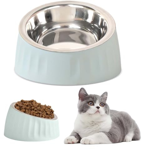 Gamelle Chat Hnonoxy en Acier Inoxydable, Inclinée à 15°, pour Chiens et Chats, Antidérapante, Surélevée, Eau et Friandises pour Chien et Chat (Bleu)