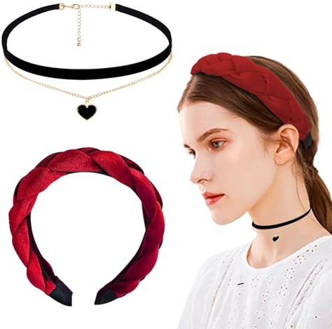 1 serre-tête vintage Dirndl + 1 collier ras du cou noir - Style simple - Pour maquillage, lavage du visage et coiffures - Accessoires de vêtements