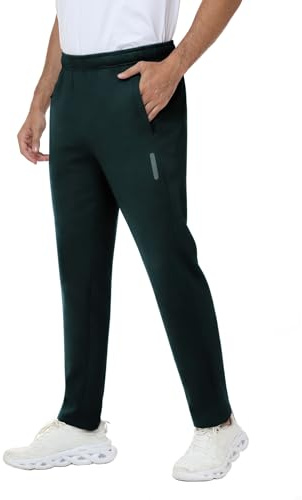 Rvinroo Pantalones de chándal para hombre – Tejido elástico con cremallera bolsillos Pantalones deportivos con cintura elástica, verde oscuro, XL