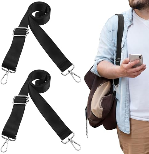 2 Pcs Black Nylon Shoulder Strap Crossbody Wide Purse Straps Replacement Universal Adjustable 27.5-55inch Guitar Straps for Handbags Thick Extender Bag Belt with Stainless Steel Clips Bag Accessory
