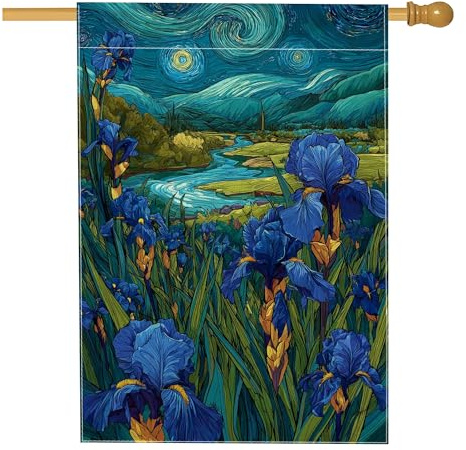 Artistic Blue Iris Garden Flag, Vibrant Floral Outdoor Decor, Double Sided Burlap Yard Banner for Spring Summer Home Decoration 28x40 Inch