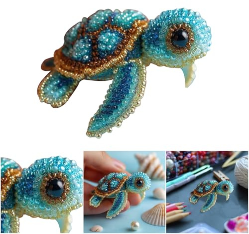 Aukojoy Meerestiere Perlenstickerei-Kit DIY-Tiere dreidimensionales Perlenhandwerks-Set (Nur Materialpaket) Meeresbewohner 3D DIY-Perlenhandwerks-Kits für Bastelliebhaber