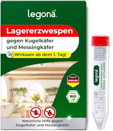 Legona Lagererzwespen gegen Kugelkäfer und Messingkäfer, 2 Röhrchen, 20 m² | Materialschutz in Wohnung, Vorrat und Lager gegen Kugelkäfer und Messingkäfer