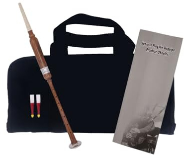 Scottish Highland Bagpipe Practice Chanter – Rosewood, Black & Natural Finish with Silver & Ivory Mounts, Includes Hard Case & 2 Reeds - Ideal for Scottish Bagpipe Practice (Natural - Soft Case)