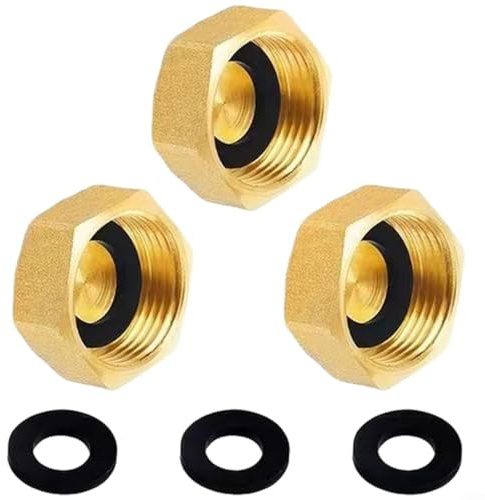 Entgoinggo Brass Blanking Cap, 3Pcs Brass Blanking Nut Cap With Rubber Gaskets For Sealing For Garden Hose, Washing Machine And Radiator System