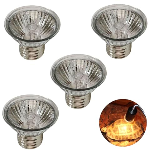 4 Stück E27 Reptilien Wärmelampe 50W UVA UVB Dimmbar für Terrarium, Wärmelampe Terrarium, Lampe Schildkröte - Hochwertige Glühlampe für Eidechsen, Schildkröten, Schlangen und andere Haustiere