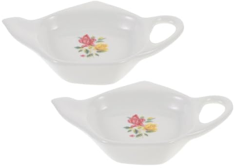 Sewroro 2pcs Ceramic Tea Bag Coaster Set Teapot Shape Tea Bag Holder Tray Household Organizer for Used Afternoon Accessory