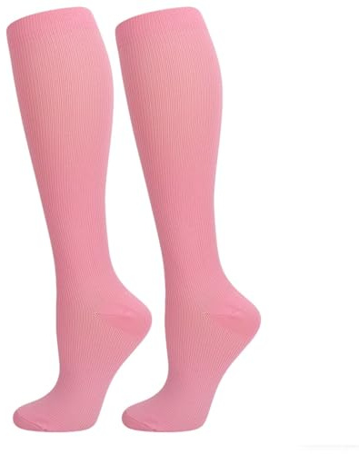 Mevery KompressionsstrüMpfe Frauen, Mevery - Classic KompressionsstrüMpfe, KompressionsstrüMpfes Damen Und Herren, Frauen Dicke Waden Rutschsicherer Bund, Atmungsaktiv FüR Alltag (2 Paare-Rosa,M)