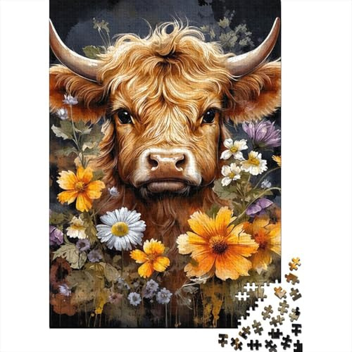 Mucca Highland Puzzle 1000 Pezzi Cartaceo per Adulti Prato Fiorito Gioco di Puzzle 1000 Pezzi Relax Decorazione Casa Migliora la Concentrazione Regalo 38x26cm/1000pcs