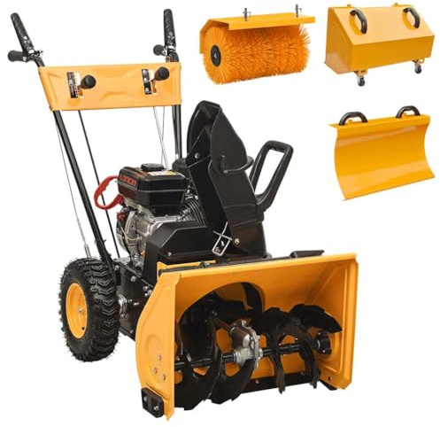 LoogCape Set spazzaneve 4 in 1 a benzina con 6,5 CV, pala da neve e raccogli polvere per giardino, cortile, vialetto, terrazza, garage e officina
